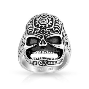 Anillo De Acero Inoxidable 316L Con Calaveras Góticas - Para Hombres, Tallas 8 Al 13